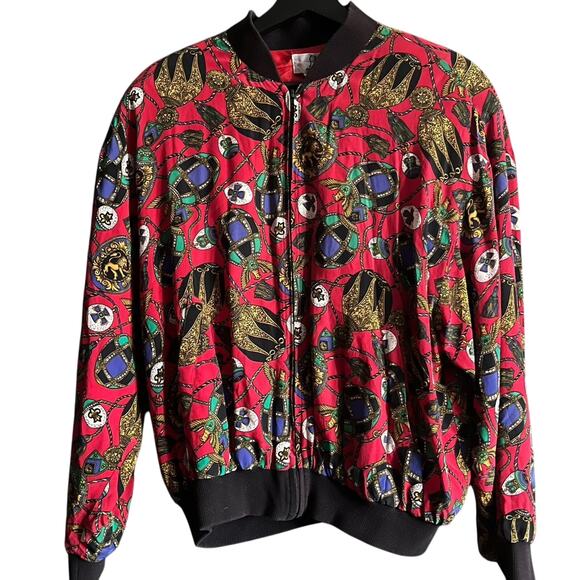 Vintage S.L.B. by Sunny Leigh 100% Silk Baroque Bomber Jacket Women’s Medium - Picture 2 of 6
